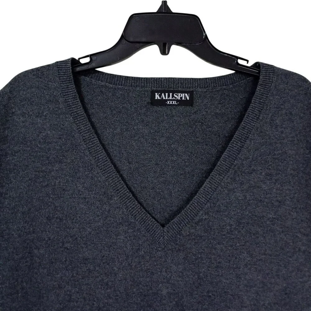 Kallspin Sweater Vest Charcoal Gray V-Neck Sz XXXL Cashmere Wool Blend Soft Knit - Picture 2 of 7